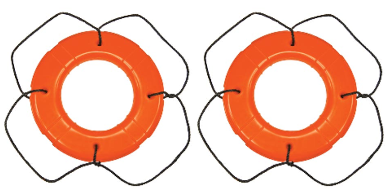 2x Taylor Made 30 Inch Orange Life Buoy with Black Grab Line | USCG Approved | Durable Vinyl Skin | 32lb Buoyancy