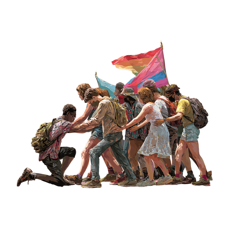 Marching Protesters Helping Vinyl Car Decal Sticker – Waterproof & UV-Resistant 3.4133333333333336"