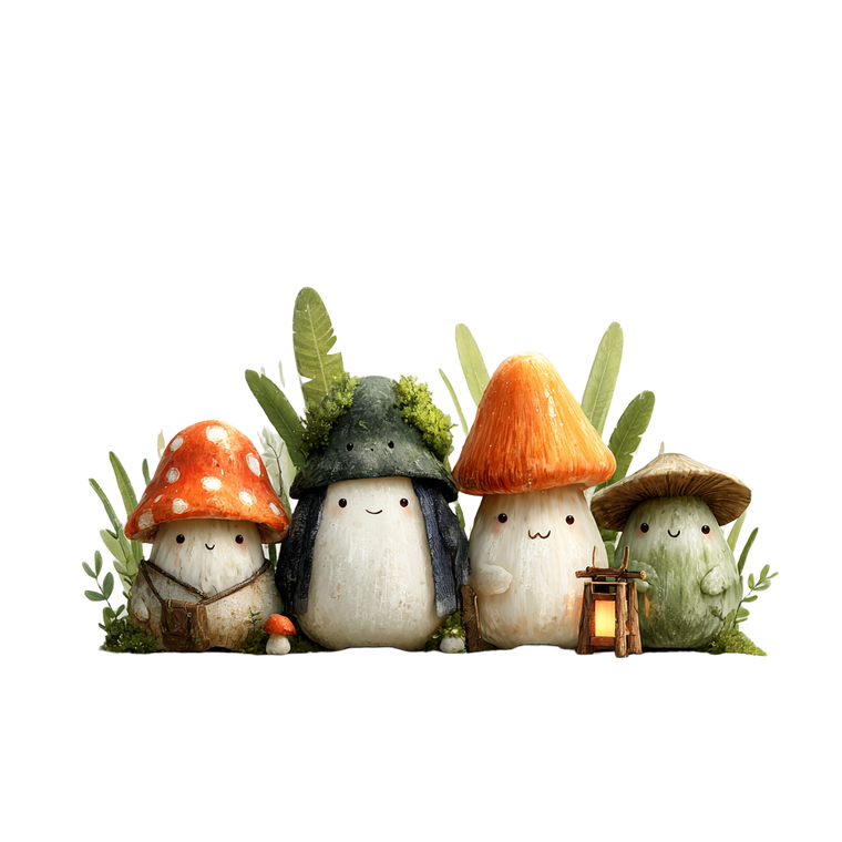 Cute Mushroom Creatures Vinyl Car Decal Sticker – Waterproof & UV-Resistant 3.4133333333333336"