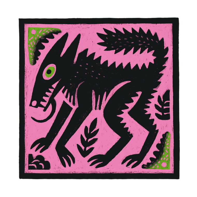 Linocut Wolf Art Vinyl Car Decal Sticker – Waterproof & UV-Resistant 3.4133333333333336"