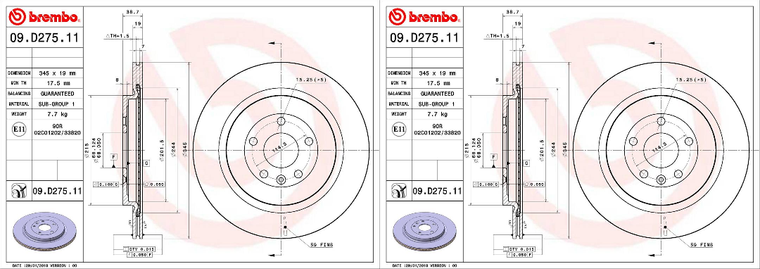 2x Brembo Brake Rotor | Vented 345mm | 5x114.3mm | 1pc Design