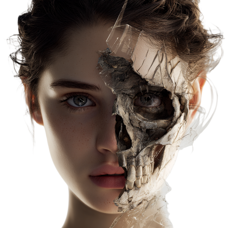 Girl With Skeletal Face Vinyl Car Decal Sticker – Waterproof & UV-Resistant 3.4133333333333336"