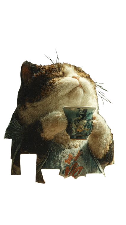 Cat Drinking Tea V4 Vinyl Car Decal Sticker – Waterproof & UV-Resistant 4.8533333333333335"