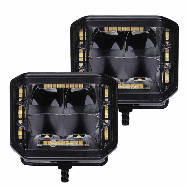 Go Rhino Blackout Series LED Fog Light Set | Powerful 70W 8400 Lumen Combo Beam | Color Twist 5700K High Beam Illumination | Amber Warning Strobe | Built-In Daytime Running Lights