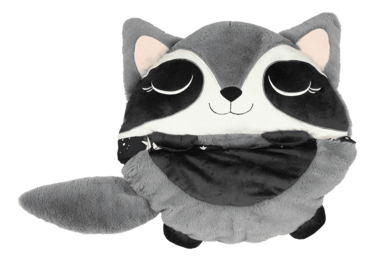 Lippert Components 3-In-1 Nap Sack Raccoon Sleeping Bag | 53x19 Inch Rectangular Pillow Plush Toy