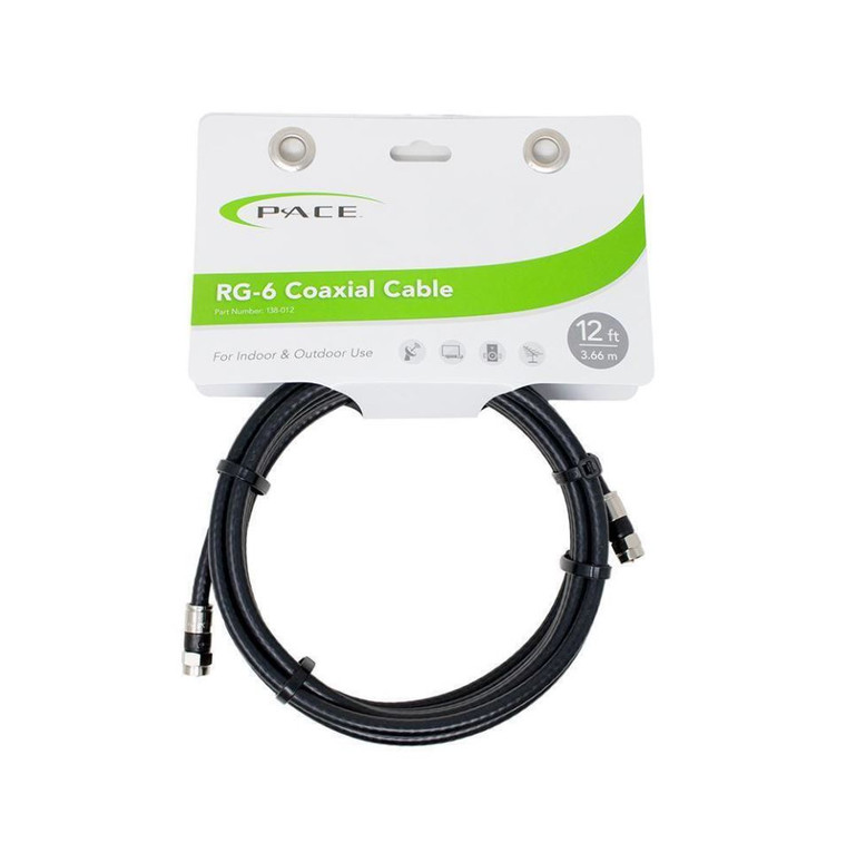 Pace RG-6 Coaxial Cable | 4K 2160 Pixel Support | Compact & Durable | 12ft Length