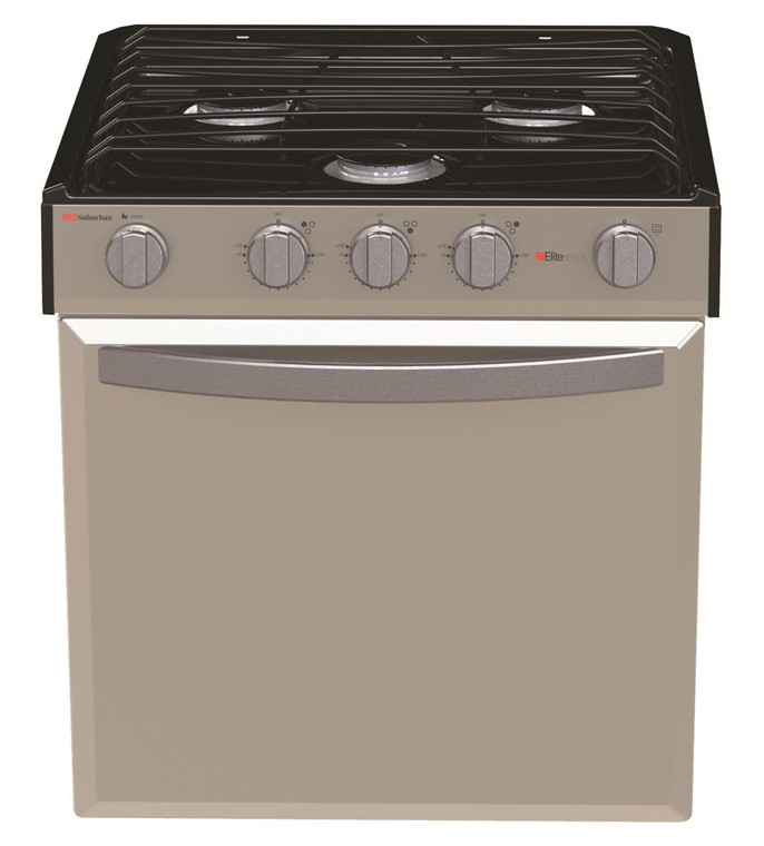 Suburban Mfg Elite  Stove | Model Number SRNLXB1S2XSP3EX | Sleek Design, 9000 BTU Front Burner, Glass Cover