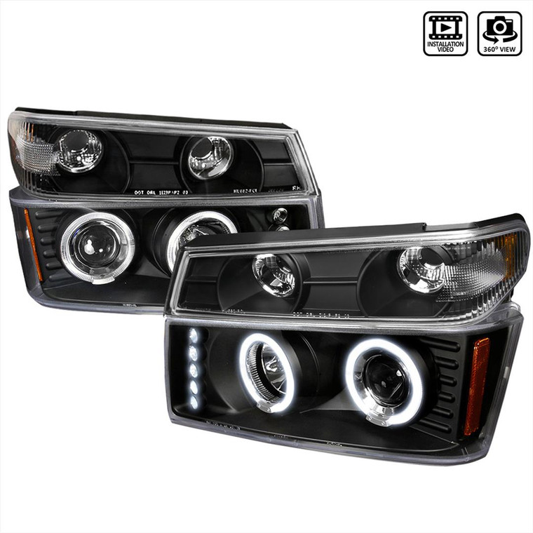 Upgrade Your 2004-2012 Canyon & Colorado| Dual Halo Projector Headlights Set| Clear Lens| Matte Black| DOT/SAE Approved