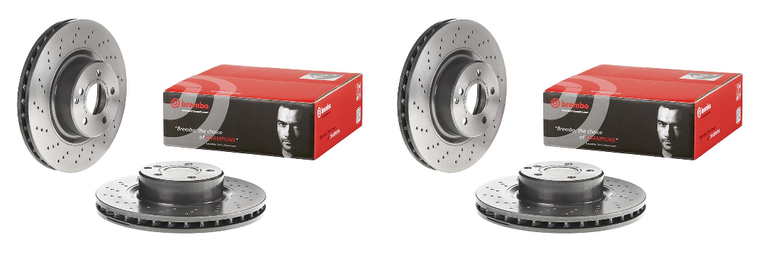 2x High Performance Vented Cross Drilled Brake Rotor | Brembo 1 Piece Design for Mercedes S430 S500