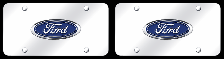 2x Automotive Gold License Plate FOR.CC Chrome Ford Logo; Chrome Plate; Stainless Steel