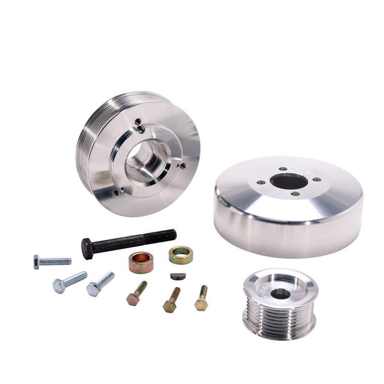 BBK Power Plus Series Polished Aluminum Pulley Set | 8 Rib Alternator, Crankshaft, Water Pump Pulleys