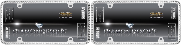 2x Sparkle and Shine! Chrome License Plate Frame with Diamond Studded Perimeter | Universal Fit