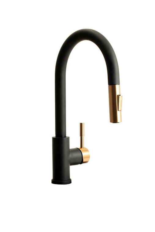 Upgrade Your RV Kitchen with Matte Black/ Rose Gold Streamline Pull-Down Faucet | Dura Faucet