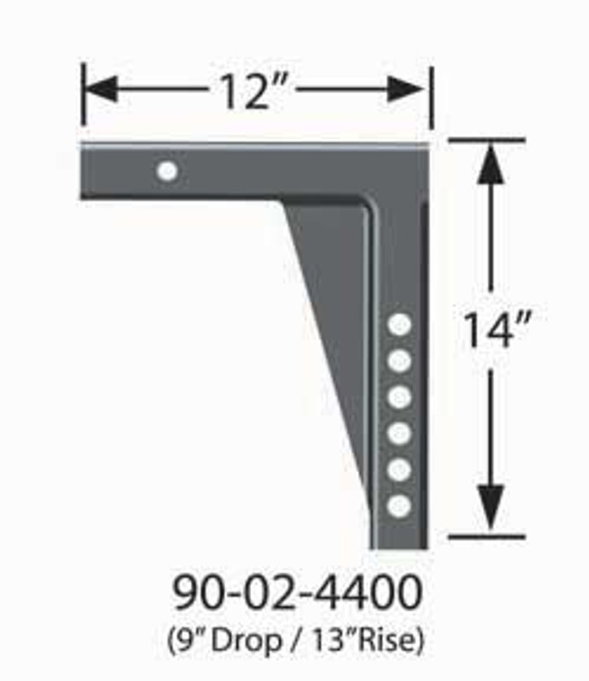 Heavy Duty American Steel Weight Distribution Hitch Shank | Versatile 12 Inch with 13 Inch Rise and 9 Inch Drop | 6 Mounting Holes