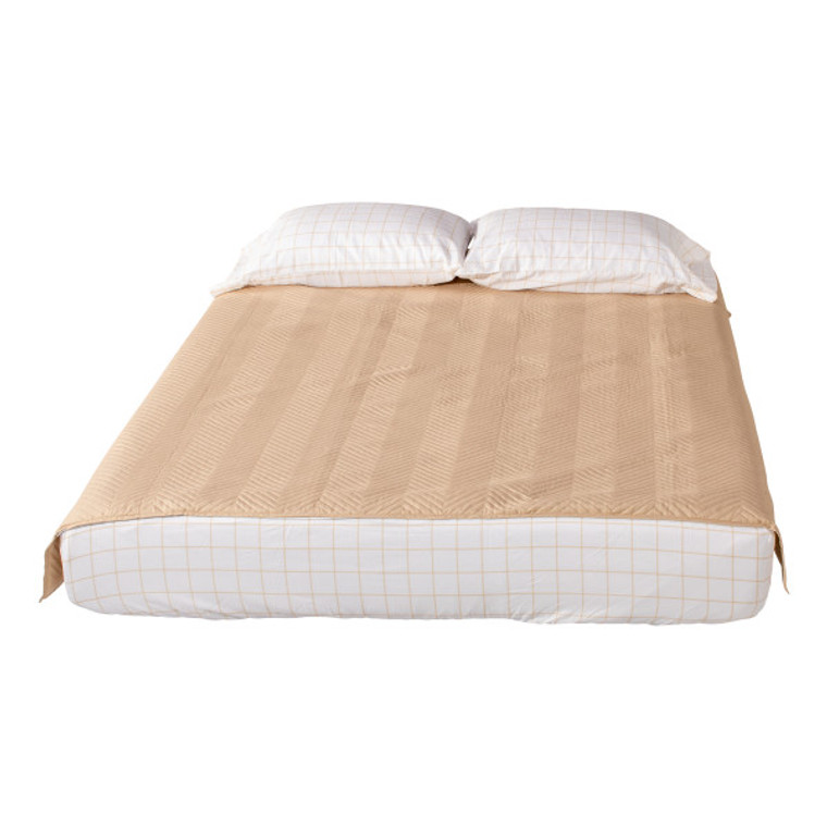 Thomas Payne Easy Zzzs Short Queen Bed Sheet - Tan Checkered | Durable Polyester, Stain-Resistant, Hypoallergenic