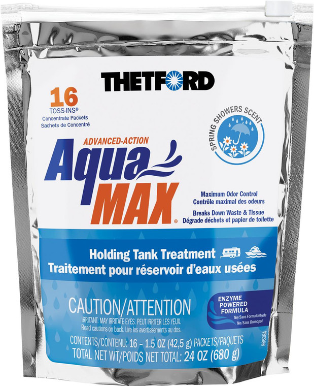 AquaMax Waste Tank Treatment | Superior Waste Digestion | Spring Showers Scent | 1.5oz Pouches x16