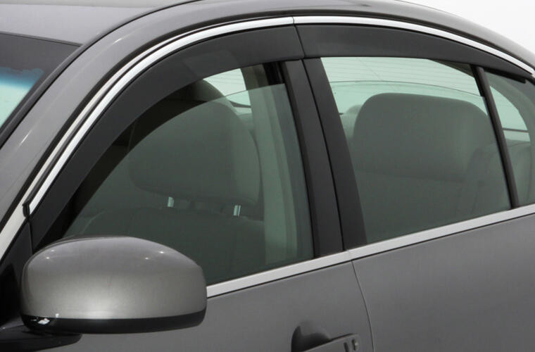 Auto Ventshade Rainguard 794034 Ventvisor; Aerodynamic Design; Low Profile; In-Channel; Smoke With Chrome Trim; Acrylic; Set Of 4; With Mounting Hardware