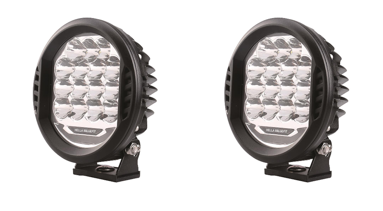 2x Hella Driving/Fog Light 358117161 Driving/Fog Light; ValueFit 500; LED Bulb; Clear Bulbs; Round; 22.5 Watt; Driving Beam; 2100 Lumens; Clear Lens; Black Housing; Pedestal Mount; Single; With Mounting Hardware/Stone Shield