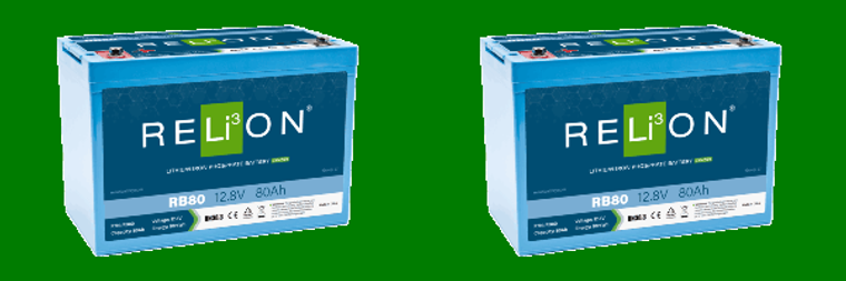 2x Relion 12V 80Ah Lithium Battery | High Capacity Deep Cycle | RV Marine Solar Energy Systems