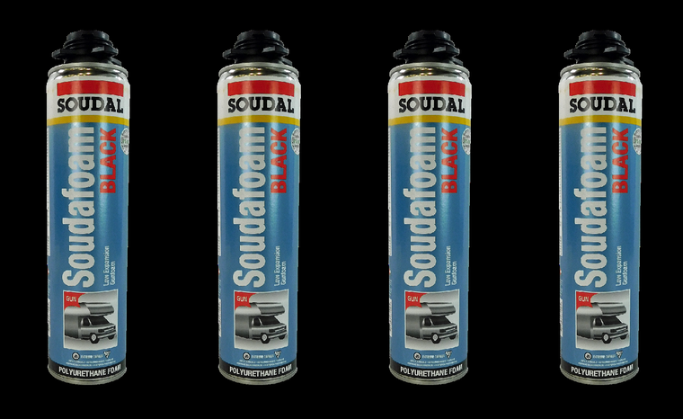 4x Soudal Black Gun Foam Sealant | Fill Gaps/Cracks in RV/Pipes/Vents | Low Expansion | 8 Min Tack Free | High Yield