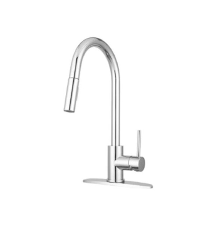 Dura Faucet Faucet DF-MK530SLK-CP Used For Kitchen; Single Piece; Streamline Pull-Down Handle; Chrome Plated; Ceramic Disc Valve