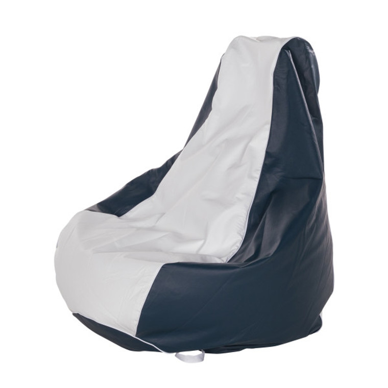 Taylor Made Boat Seat | Teardrop Bean Bag Chair | White/Navy Marine Vinyl | Waterproof and Durable