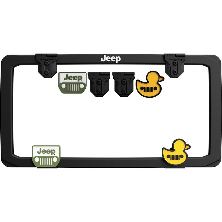 Custom Matte Black Jeep License Plate Frame | Fits Tight Spaces | Durable Metal | 4 Hinge & 2 Grill & Duck Fasteners