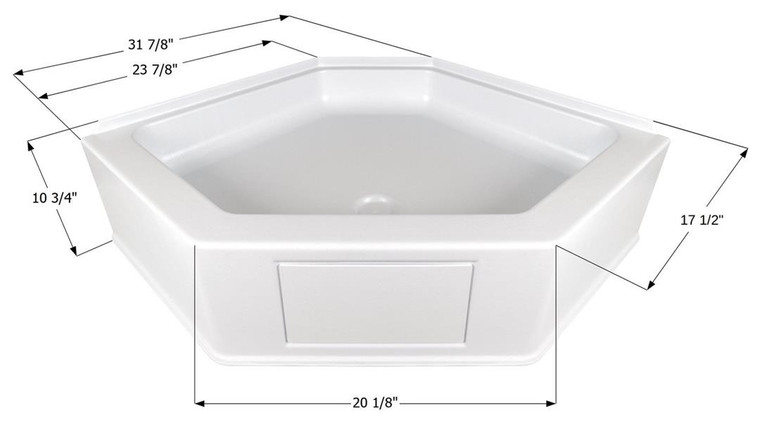 Durable Polar White Neo Angle Shower Pan | 23-7/8" x 17-1/2" x 10-3/4" | Center Drain | Made in USA