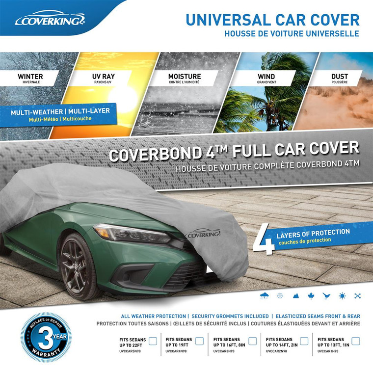 Ultimate Gray Car Cover | Fits Sedans Up To 22 Ft | All Weather Protection | Thick Polypropylene | Triple-Layered | Lockable