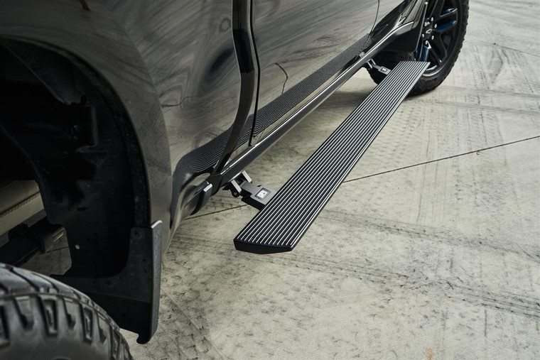 Power Lowering Black Running Boards | Low Profile E-Step | Aluminum | LED Lights | Easy Installation