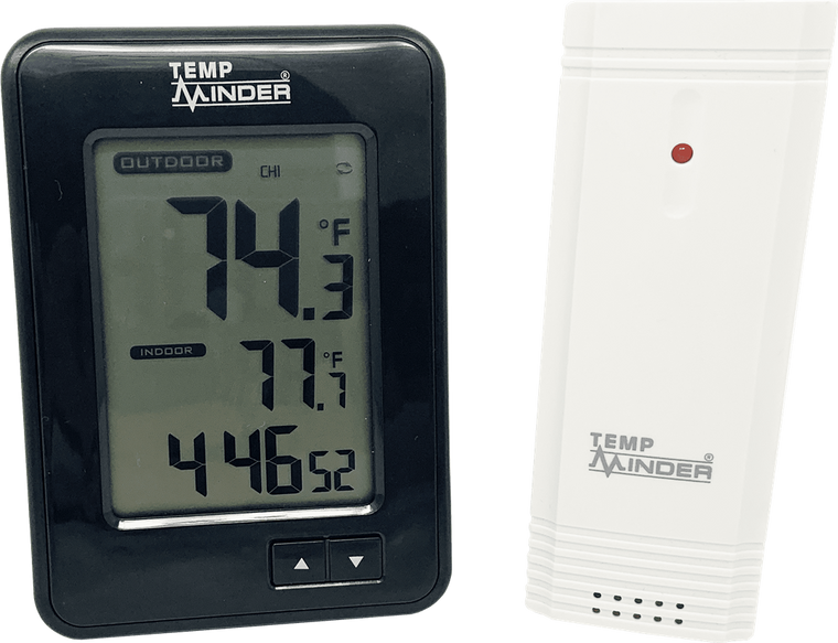 Effortlessly monitor air temperature indoors or outdoors with TempMinder Thermometer | Digital display, handheld, wireless remote sensor included