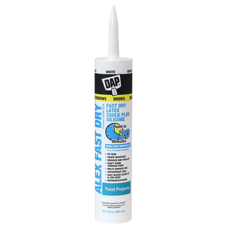 DAP Alex Fast Dry | White Acrylic Latex Caulk | Paintable in 30 Mins | Mold Resistant | Waterproof Seal