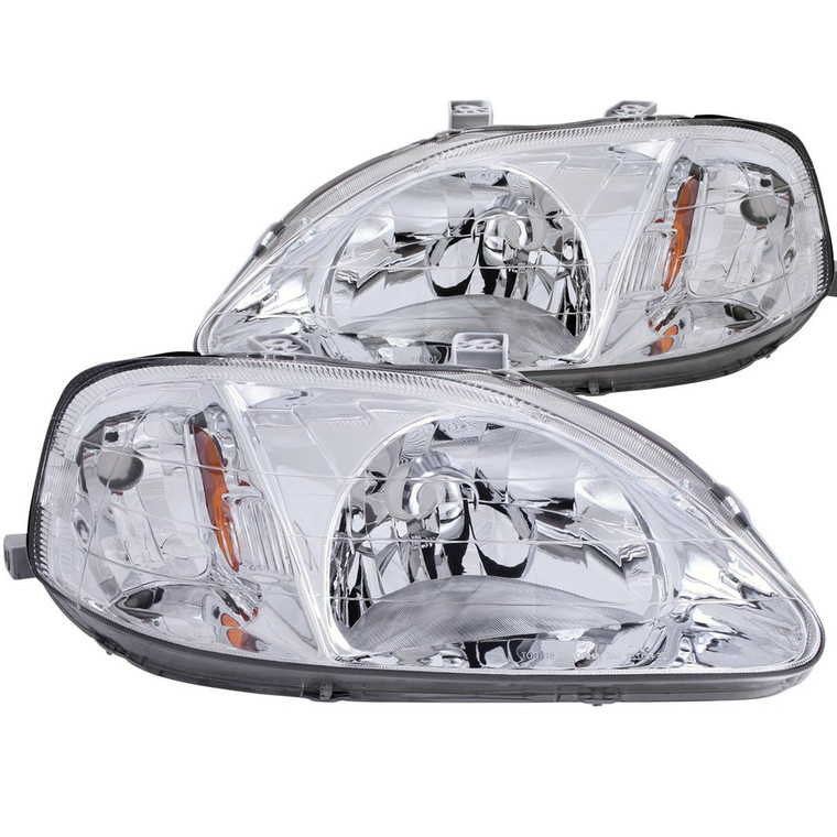 Illuminate the Road! Crystal Clear Headlight Assembly for All Makes & Models | Set of 2, Chrome Housing