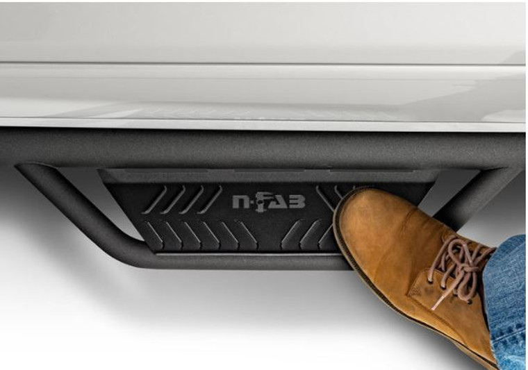 Upgrade Your Ride with N-Fab Podium Nerf Bar for Trucks | Wheel to Wheel Design | 3 Inch Round Bent | Textured Black Stainless Steel