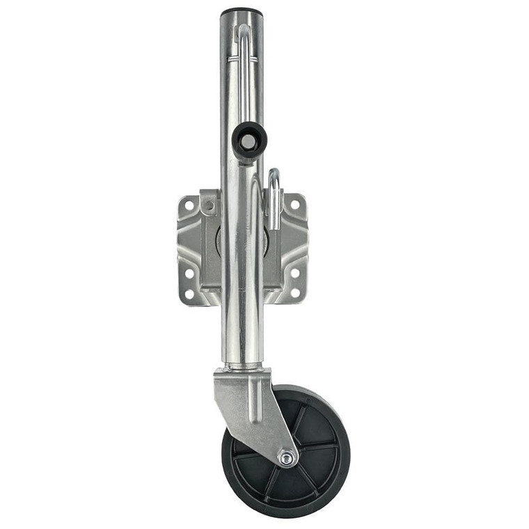 T-H Marine Trailer Tongue Jack BE-TR-59220-DP Offset Swing-Up Jack; 1000 Pound Load Capacity; 10 Inch Travel; 25-1/2 Inch Lift; Zinc Plated; Fits 3/4/5 Inch Trailer Tongues; 6 Inch Diameter x 2 Inch Width Wheel; Corrosion Resistant