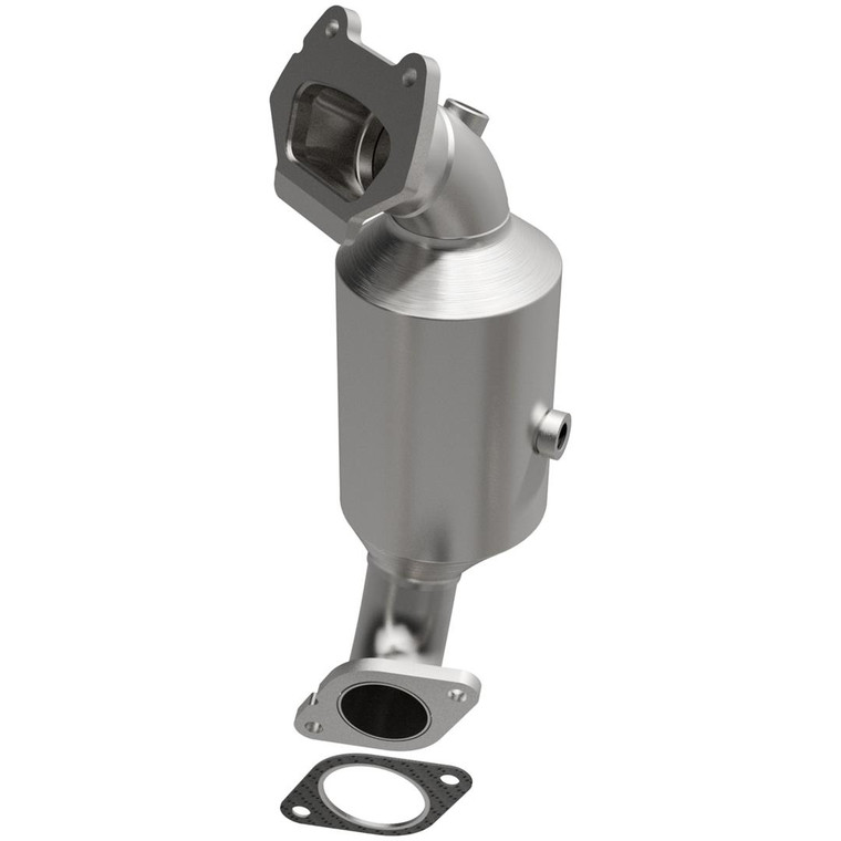 Magnaflow 48 State Converter Catalytic Converter 52227 Direct Fit 48 State; Stainless Steel; 2-1/2 Inch Bolt-On Inlet; 2-1/4 Inch Bolt-On Outlet; 9-1/2 Inch Body/17.875 Inch Overall Length; Dual Oxygen Sensor Bung Pre Catalytic Converter And Midbed