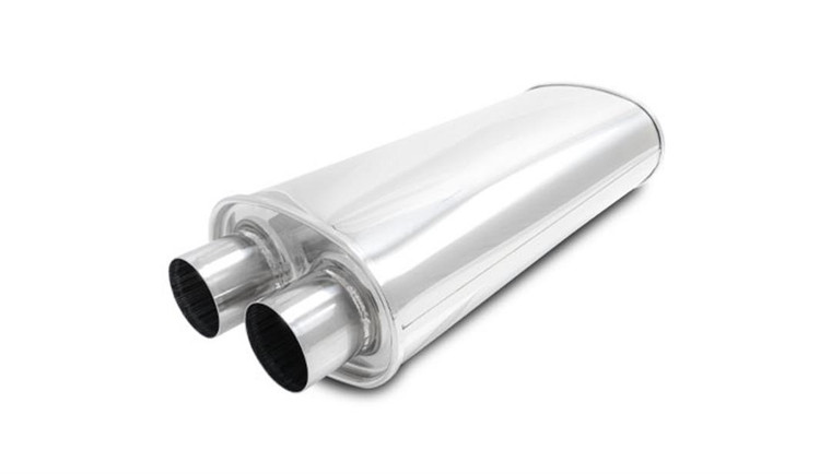 Vibrant Performance Exhaust Muffler 10538 8-1/2 Inch Width; 5-1/4 Inch Height; Dual 2-1/2 Inch Inlet; Dual 2-1/2 Inch Outlet; 22 Inch Overall Length; Aluminum Case