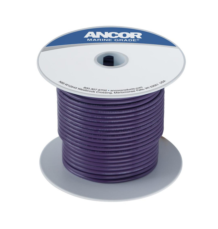 Ancor Primary Wire 104750 Marine Grade; Stranded Conductor; 14 Gauge; Purple; 500 Feet Spool; Tinned Copper Conductor/PVC Insulation; UL/CSA/ABYC/US Coast Guard Certified