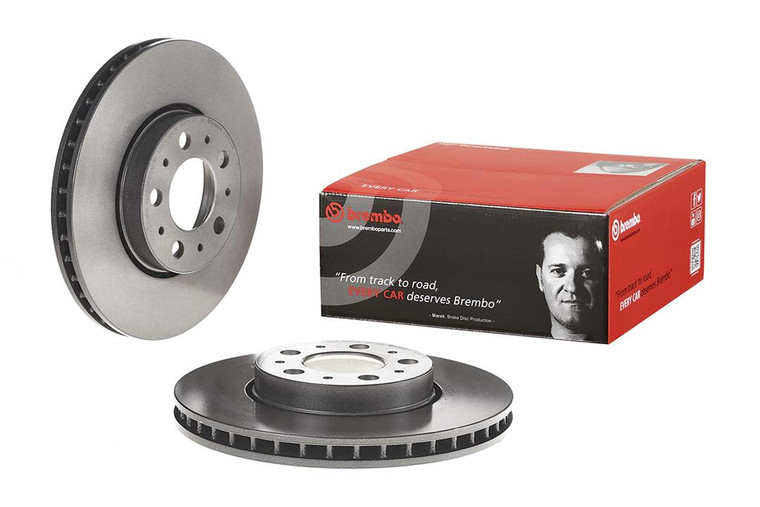 Brembo Brake Rotor 09863311C02 Vented; One Piece Design; Wheel Bolt Pattern 5 x 108 Millimeter; 139 Millimeter Hat Inside Diameter; 68 Millimeter Hub Diameter; Gray Cast Iron; Single