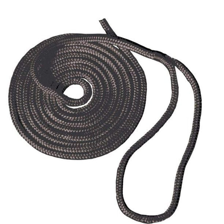 T-H Marine Boat Dock Line BE-CO-52897-DP Double Braided; UV/Abrasion Resistant; 6525 Pound Breaking Strength/1305 Pound Safe Working Load Capacity; 1/2 Inch Diameter x 25 Foot Length; Black; Premium Nylon; 12 Inch Spliced Eye End