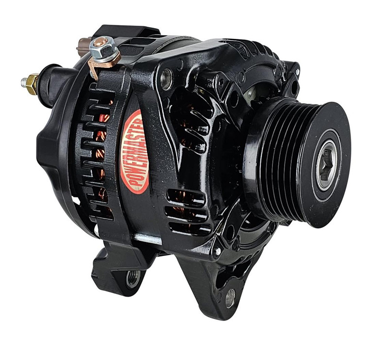 Powermaster Alternator/Generator 851625-2R Alternator/Generator; Alternator; Denso Style; 6-Grove Pulley; 175 Amp; Clutch Side Rear Battery Post; Rear Regulator; Black