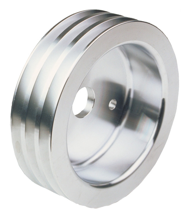 Trans Dapt Crankshaft Pulley 8895 For Use With 1955-1968 Chevrolet 283/350; 3 Groove; 6-7/16 Inch Diameter; 2-1/16 Inch Depth; Short Water Pump Style; Polished; Aluminum