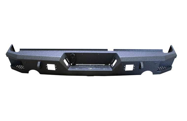 Fishbone Offroad Bumper FB22395 One Piece Design; Direct Fit; Mounting Hardware Included; With 2 D-Ring Mounts; Without Receiver Hitch; With Built-In Side Steps; Retains Backup Sensors; Powder Coated; Black; Steel