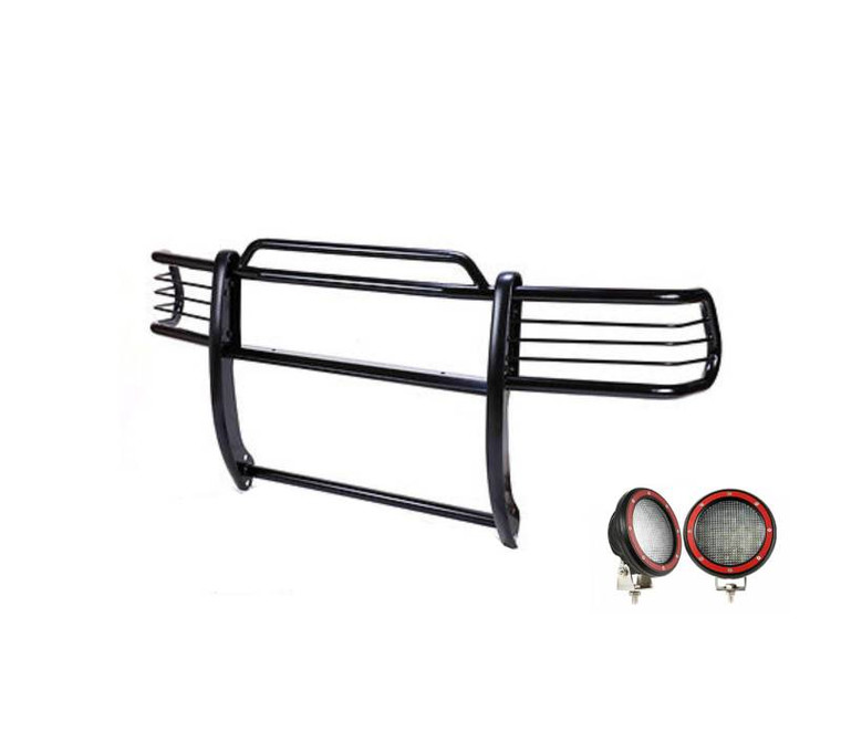 Black Horse Offroad Grille Guard 17TH26MA-PLFR 3-Piece Modular; Powder Coated; Black; Steel; Modular; 1-1/2 Inch Diameter; With Brush Guard; Without Skid Plate