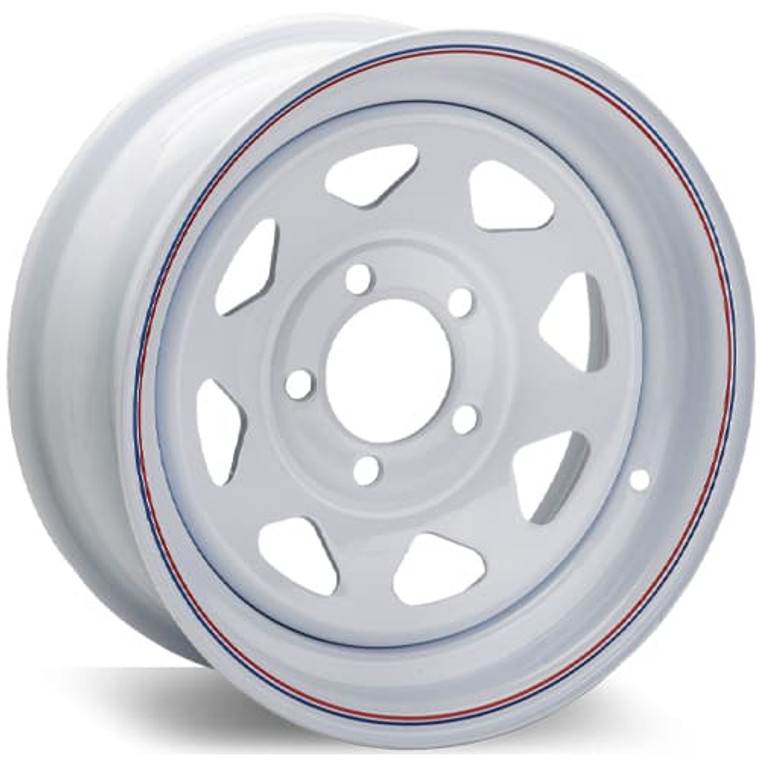 Americana Tire and Wheel Trailer Wheel 20352NDX 14 Inch Diameter x 5.5 Inch Width; 5 x 114.3 Millimeter/5 x 4.50 Inch Bolt Pattern; 0 Millimeter Offset; 3.25 Inch Backspacing; 60 Degree Conical Seat Lug; 81.02 Millimeter Center Bore; 8 Spoke