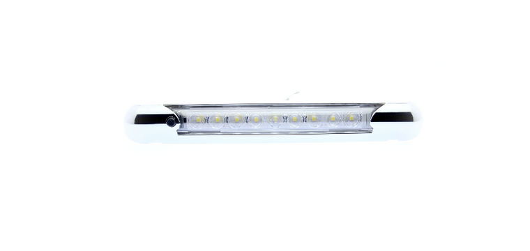 Optronics Awning Light ILL70CCSBAWN Opti-Brite; LED Awning Strip Light; 11 Inch Length; White; 12 Volt; Chrome Snap-On Bezel; With On/Off Switch