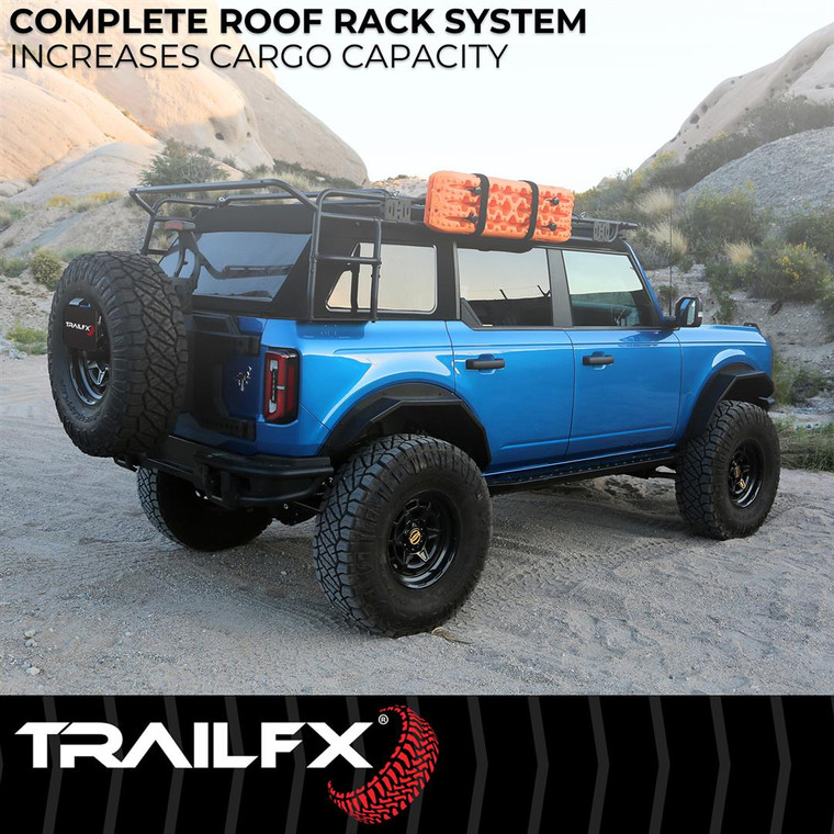 TrailFX Roof Rack BR015T Direct Fit; Steel; 300 Pound Dynamic Capacity; 600 Pound Static Capacity; Bolt-On Mount; Textured Black Powder Coat