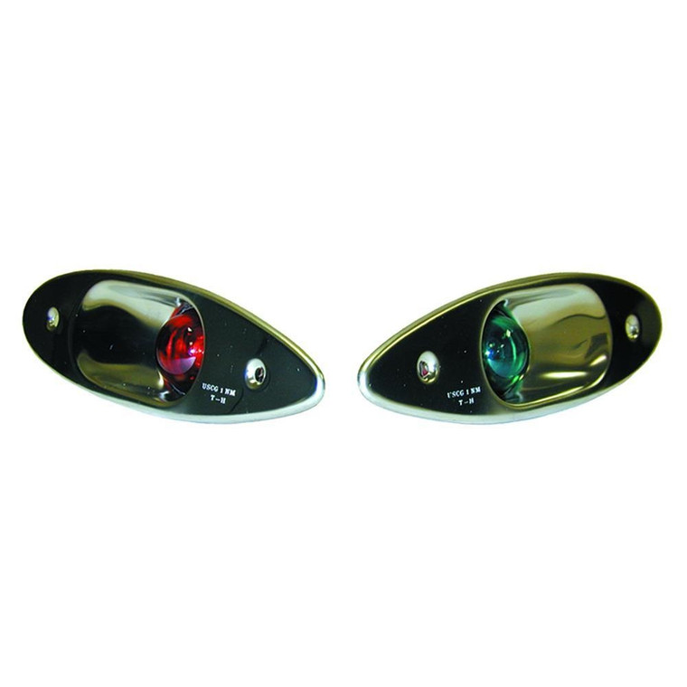 T-H Marine Navigation Light SEL-1LED-DP Shark Eye; Starboard Light; Oval; LED; Red/Green Lens; Stainless Steel Housing; With Tin Wire; ABYC A-16/USCG Approved; Set Of 2