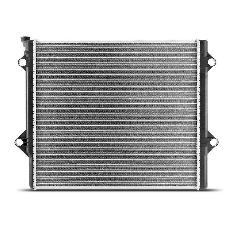 Mishimoto Radiator R2580 OE Replacement; 23.56 Inch Length x 24.43 Inch Height Overall Dimension; Single Core Row; Crossflow; 1.31 Inch Inlet X 1.31 Inch Outlet; With Transmission Cooler