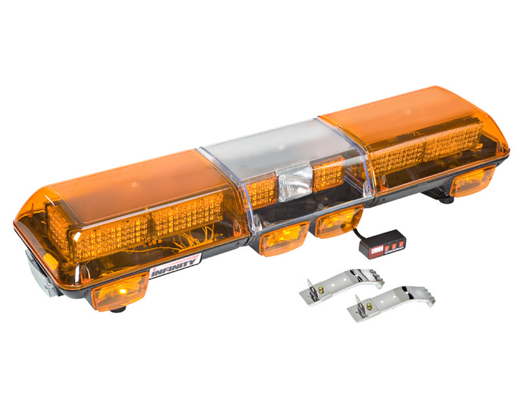 Wolo MFG Warning Light 7700-A Wolo-Infinity 3; Full Bar; Permanent Mount; 472 LEDs/6 Flashing Markers/2 Alley/2 Takedown; Amber Lens; 12 Volt